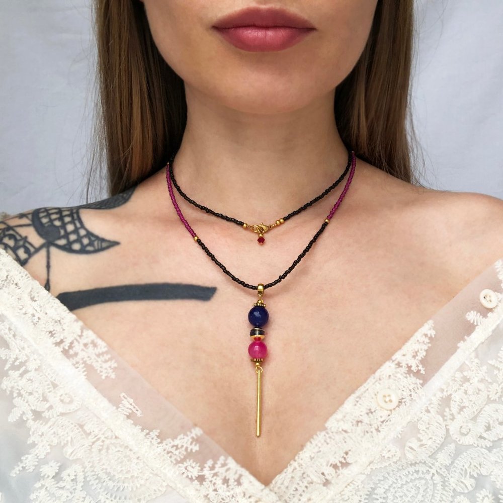 Long dainty boho necklace, accent wrap around seed bead necklace
